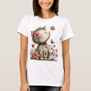 CAMISETA GATINHO ADORÁVEL E CAPRICHOSO COM TEMA DE VERÃO