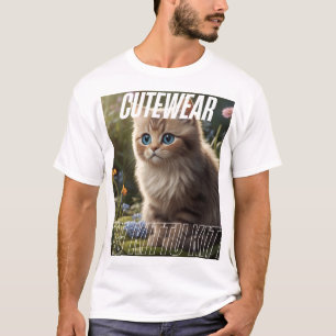 Camiseta Gatinho Adorável no Jardim Floral - Gato Bonito Ae