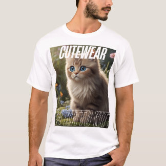 Camiseta Gatinho Adorável no Jardim Floral - Gato Bonito Ae