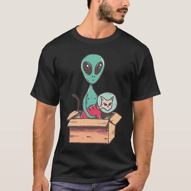 Camiseta Gatinho Alien Espaçonave de Papelão Cosmonauta Gat (Frente)