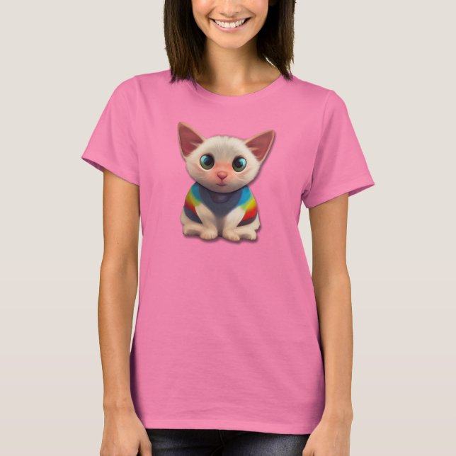 Camiseta Gatinho arco-íris T-Shirt (Frente)