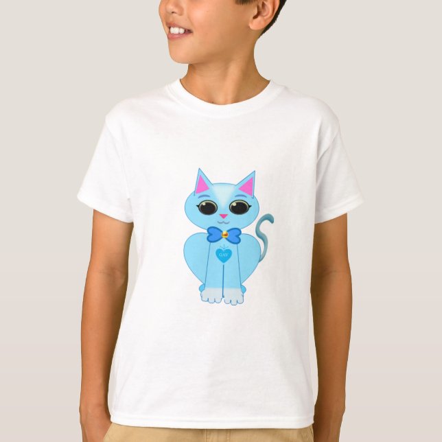 Camiseta gatinho azul-claro e na moda (Frente)