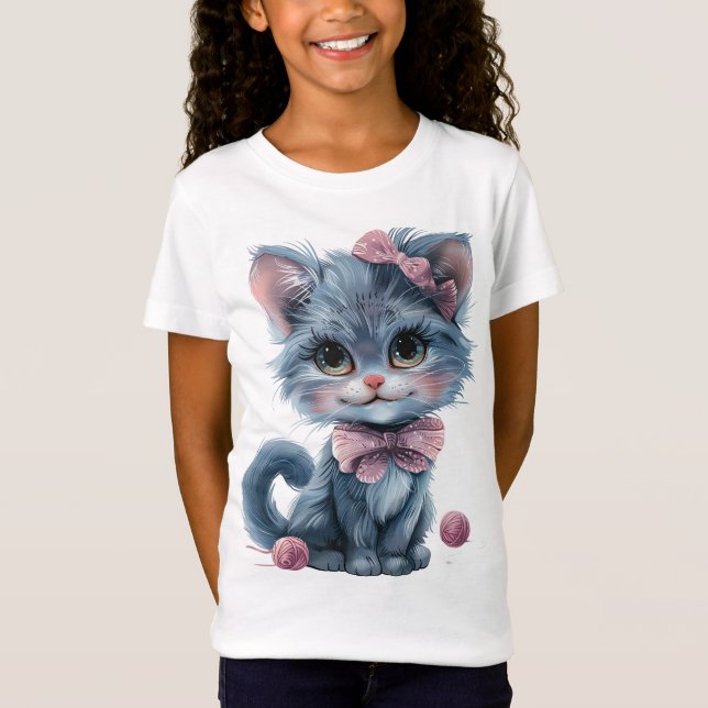 Camiseta Gatinho azul querido com Arcos cor-de-rosa reprodu (Frente)