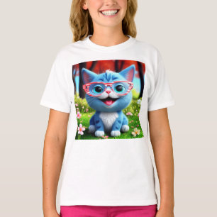 Camiseta Gatinho Azul Sorridente E Bonito-55665