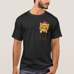 Camiseta Gatinho Bolso Santa Natal Xmas Mulheres