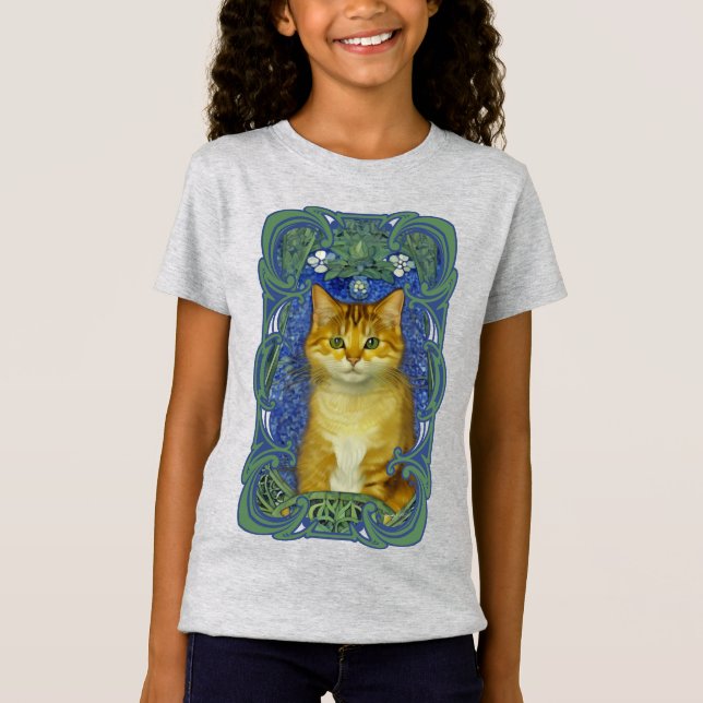 Camiseta Gatinho bonitinho no estilo Vintage Art Nouveau (Frente)