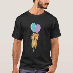 Camiseta gatinho bonito com balão de aniversário