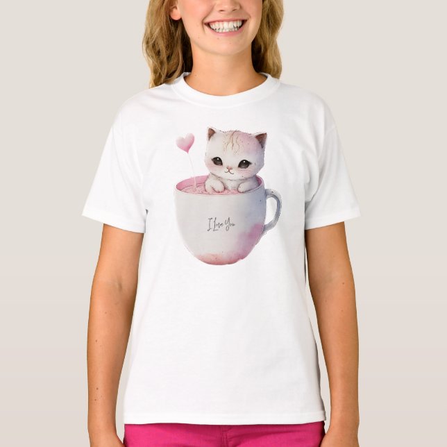 Camiseta Gatinho Bonito com Coração Balão (Frente)