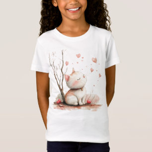 Camiseta Gatinho Bonito com Crianças Cardíacas de Volta à E