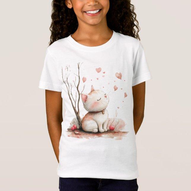 Camiseta Gatinho Bonito com Crianças Cardíacas de Volta à E (Frente)