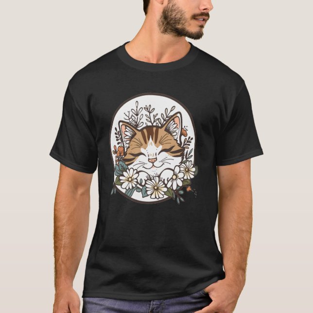 Camiseta Gatinho Bonito Com Flores I Gato (Frente)