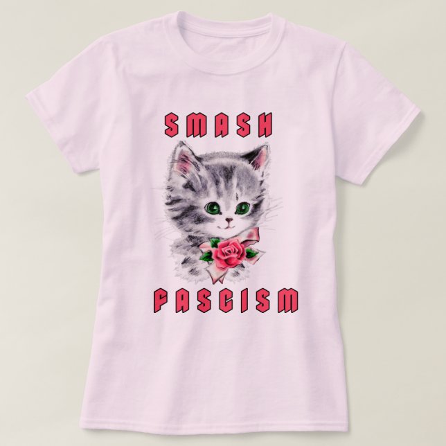 Camiseta Gatinho Bonito - Fascismo Esmagado (Frente do Design)