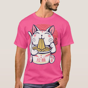 Camiseta Gatinho bonito Kawaii Cat Ramen Noodles Comida Lov