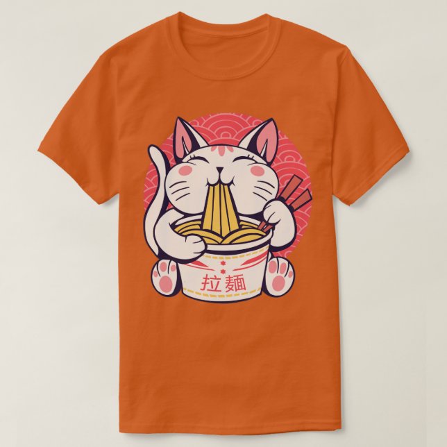 Camiseta Gatinho bonito Kawaii Cat Ramen Noodles Comida Lov (Frente do Design)