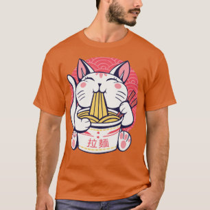 Camiseta Gatinho bonito Kawaii Cat Ramen Noodles Comida Lov