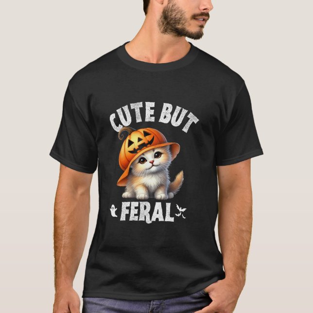 Camiseta Gatinho Bonito, Mas Feral Adolescente Pumpkin Hall (Frente)