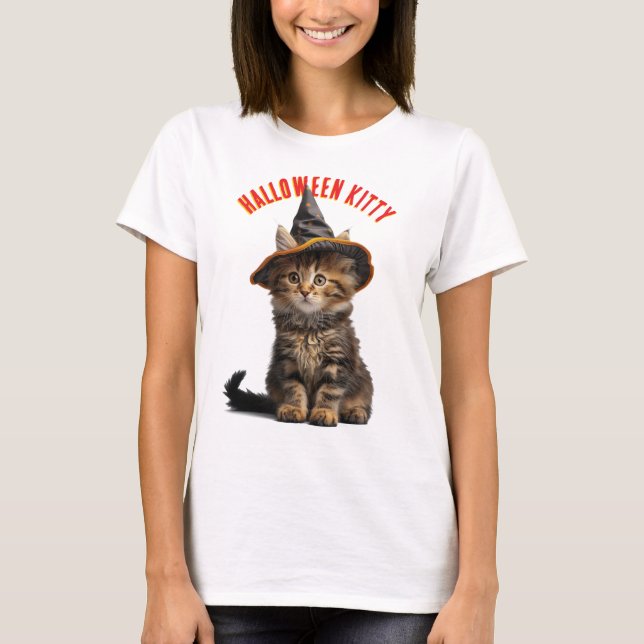 Camiseta Gatinho bonito no Dia das Bruxas (Frente)