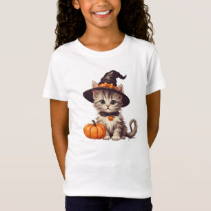 Camiseta Gatinho Bonito no Figurino das Bruxas do Halloween