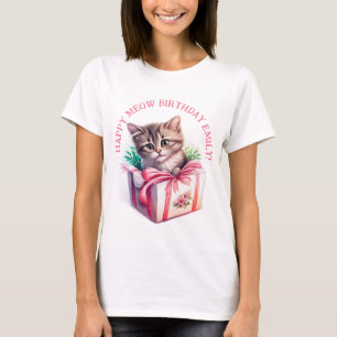 Camiseta Gatinho Bonito num Presente de Aniversário de Caix
