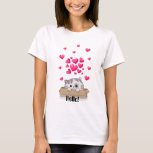 Camiseta Gatinho bonito saindo de uma caixa