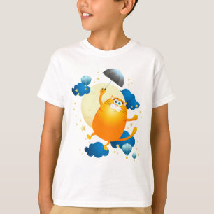 Camiseta Gatinho bonito voando com guarda-chuva