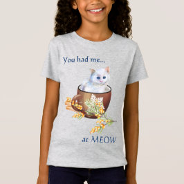 Camiseta Gatinho branco bonitinho na taça me deu na camiset
