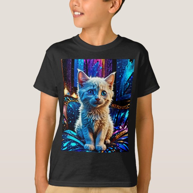 Camiseta Gatinho branco Design metálico (Frente)