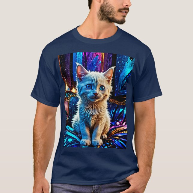 Camiseta Gatinho branco Design metálico (Frente)