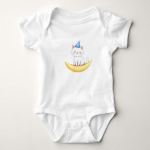 Camiseta Gatinho Branco Fofo na Lua
