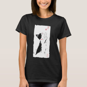 Camiseta Gatinho Brincalhão Arte Japonesa Gato Preto Branco