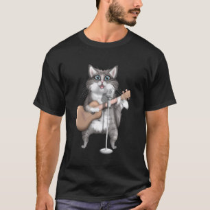 Camiseta Gatinho Cantando Tocador de Guitarra Músico Música
