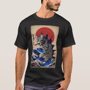 Camiseta Gatinho Catzilla Arte Japonesa Gato Sunset Catzill