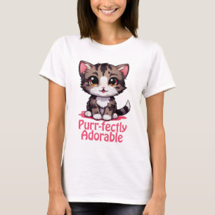 Camiseta Gatinho Chibi Kawaii, Puro e Adorável, de cor rosa