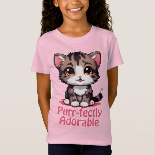 Camiseta Gatinho Chibi Kawaii, Puro e Adorável, de cor rosa