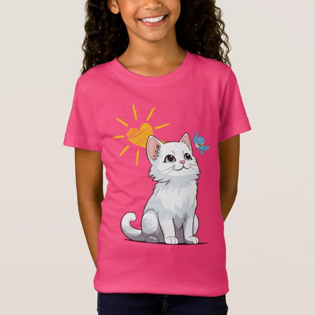 Camiseta Gatinho Cinto e Pássaro Azul (Frente)