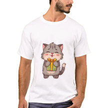 Gatinho Cinza Kawaii Fofo Abraçando Caixa de Prese