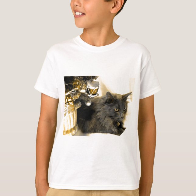 Camiseta Gatinho cinzento do Natal IIII (Frente)