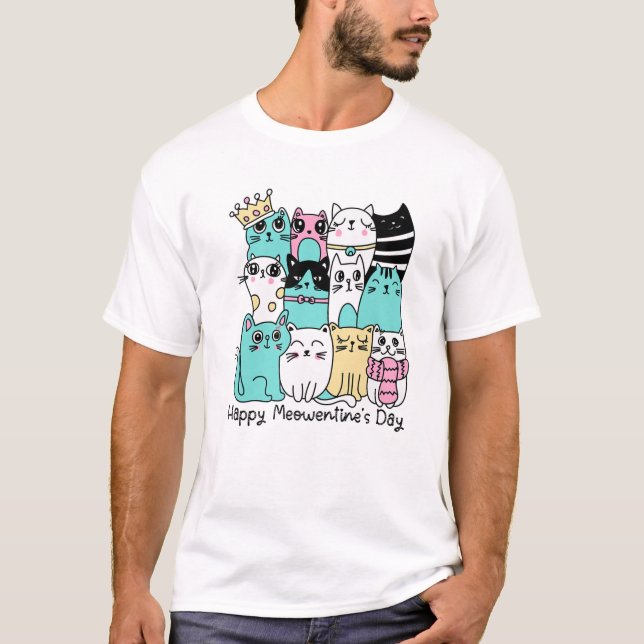 Camiseta Gatinho Citação Feliz Dia de Meowentine Namorados  (Frente)