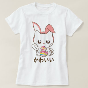 Camiseta Gatinho Coelho Kawaii de Páscoa Design Fofo