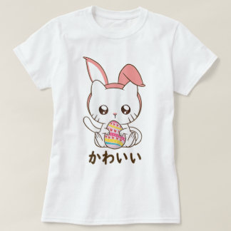 Camiseta Gatinho Coelho Kawaii de Páscoa Design Fofo