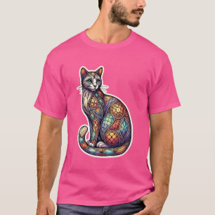 Camiseta Gatinho Colorido Estilo Mosaico A, Geometria Cuta,