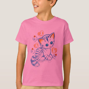 Camiseta Gatinho com Corações & Espirais