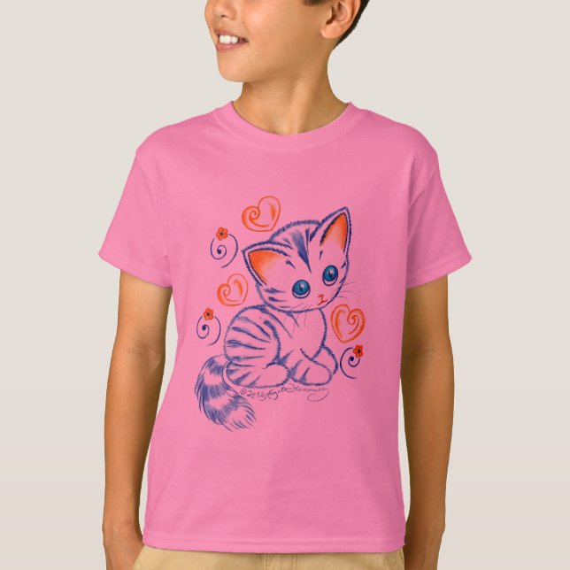 Camiseta Gatinho com corações & redemoinhos (Frente)