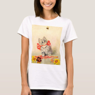 Camiseta Gatinho com Fita Vermelha