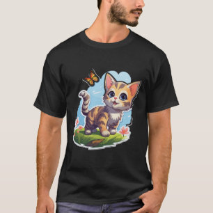 Camiseta Gatinho Com Olhos Azuis E Borboleta Perfeito Verão