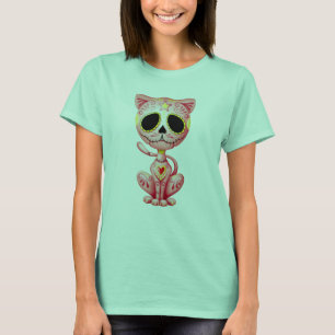 Camiseta Gatinho cor-de-rosa do açúcar do zombi
