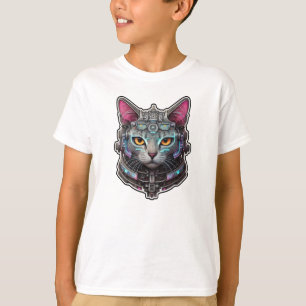 Camiseta Gatinho curioso em um capacete cibernético