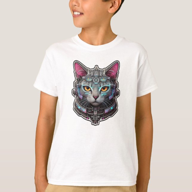 Camiseta Gatinho curioso em um capacete cibernético (Frente)