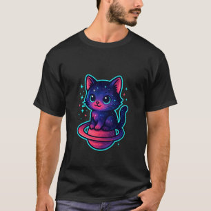 Camiseta Gatinho da Galáxia Coral no Anel do Planeta para C