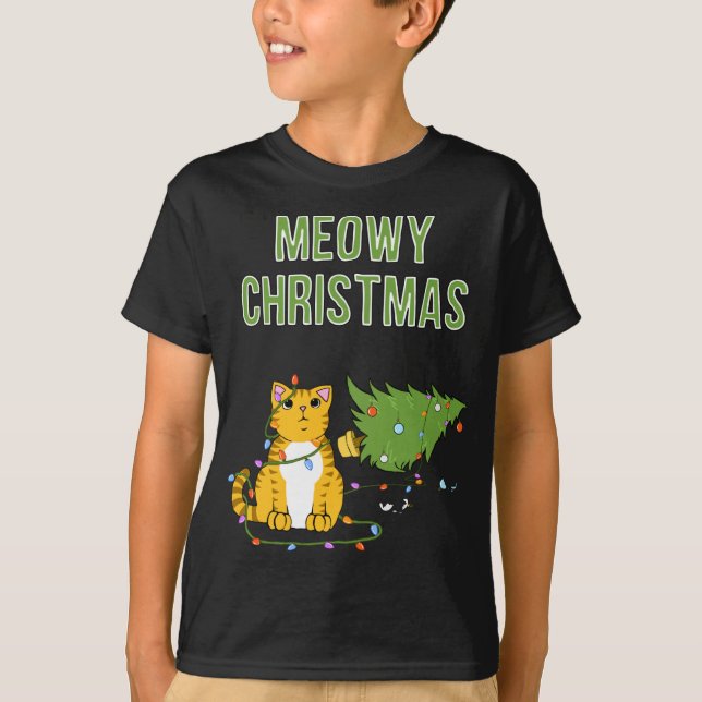 Camiseta Gatinho de árvore de Natal Cat Orange Tiger Tabby  (Frente)